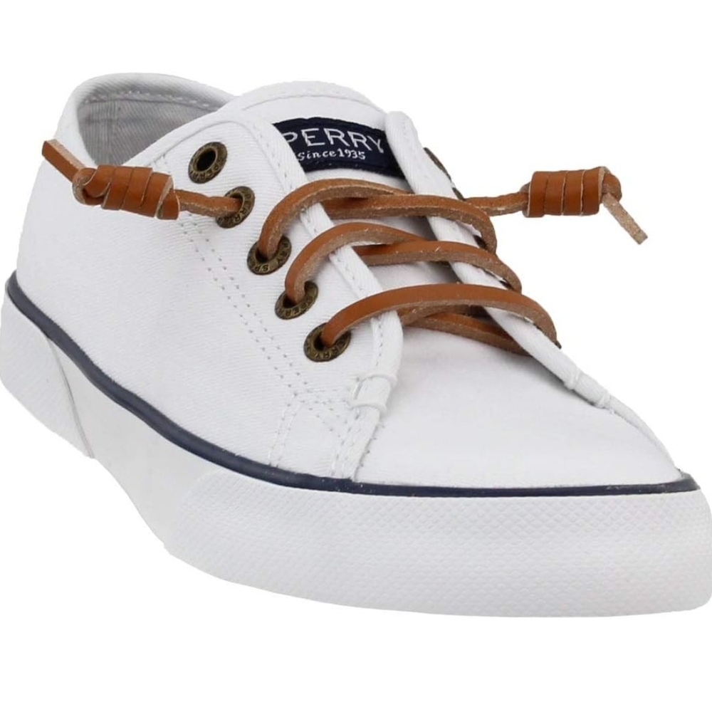Sperry White Canvas Sneakers with Brown Leather Laces NWT Sz 10